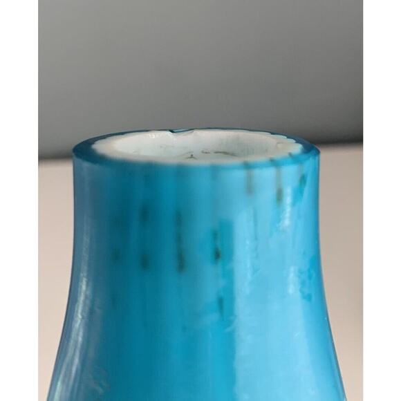 Vintage Victorian Satin Blue Case Glass Dot Pattern Vase Teardrop Home Decor Art - Picture 10 of 16